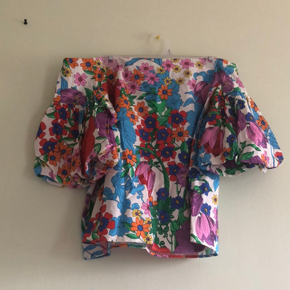 H&M Retro Floral OTS Top w/ Balloon Sleeves